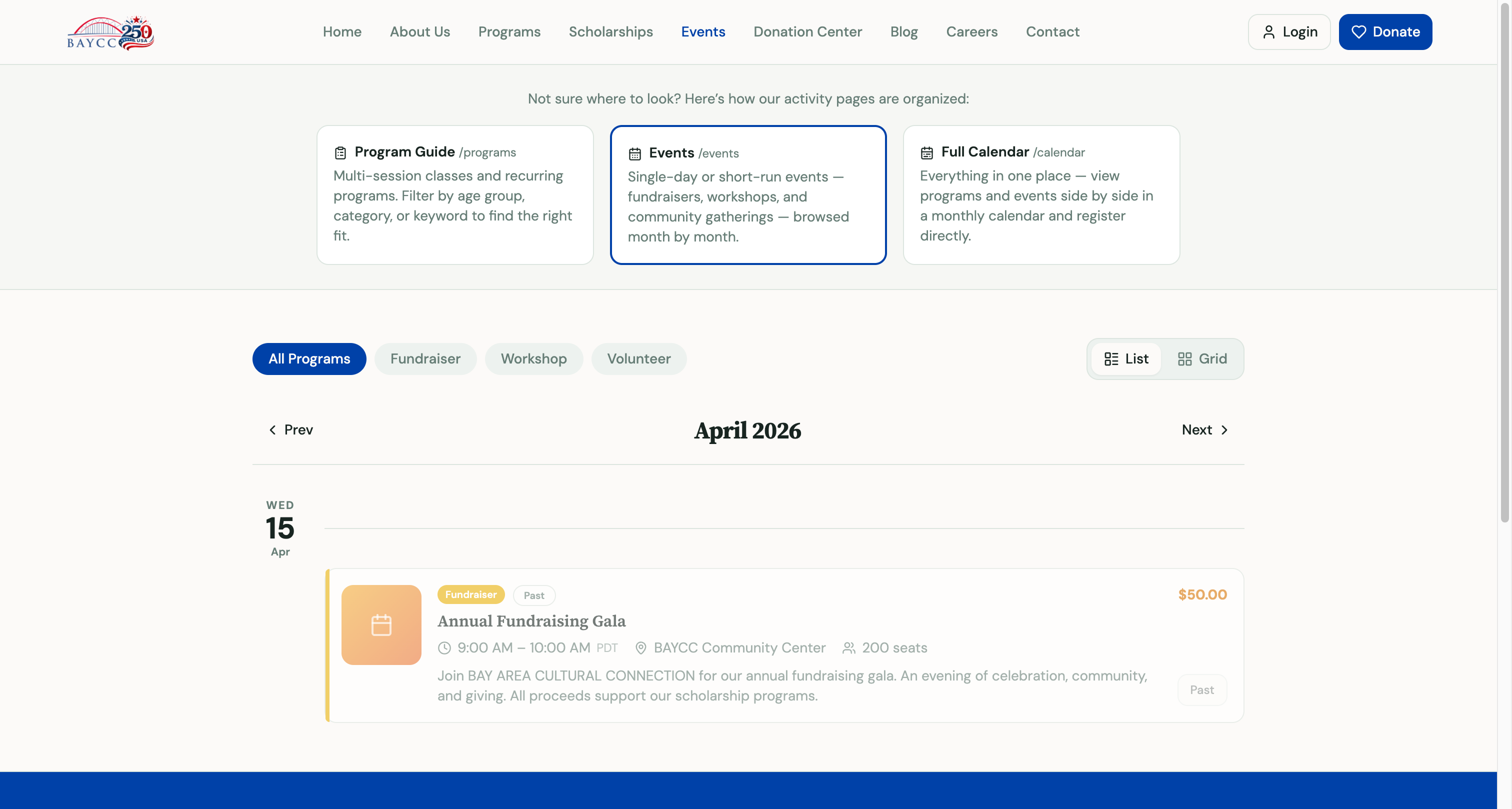 Events page